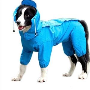 New GabeFish Dogs Waterproof Polyester Blue Raincoat 4 Legs